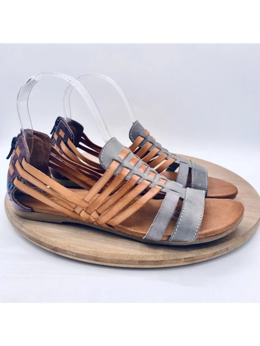 Bed|Stu ROAN Sandals Womens 8 38 Multicolor Leather Clarise Gladiator Flats Peep
